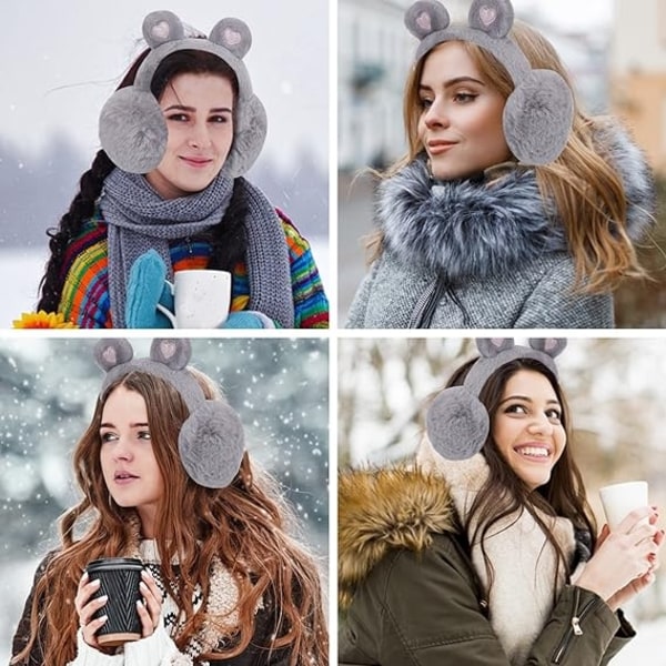 Varma öronkåpor, hopfällbara tecknade varma öronkåpor för vintern, fluffiga och mjuka öronkåpor för barn och kvinnor (vita)-WELLNGS