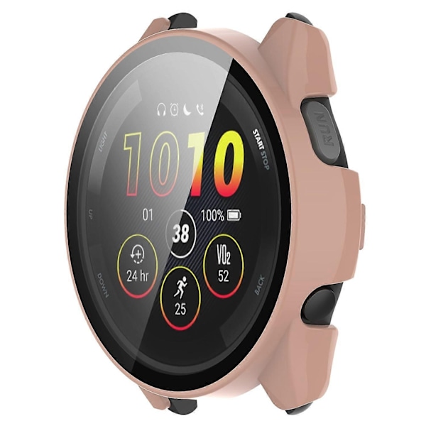 för Garmin Forerunner 265 Smartwatch PC Klockfodral med Härdat Glas Skärmskydd - Rosa-WELLNGS Pink