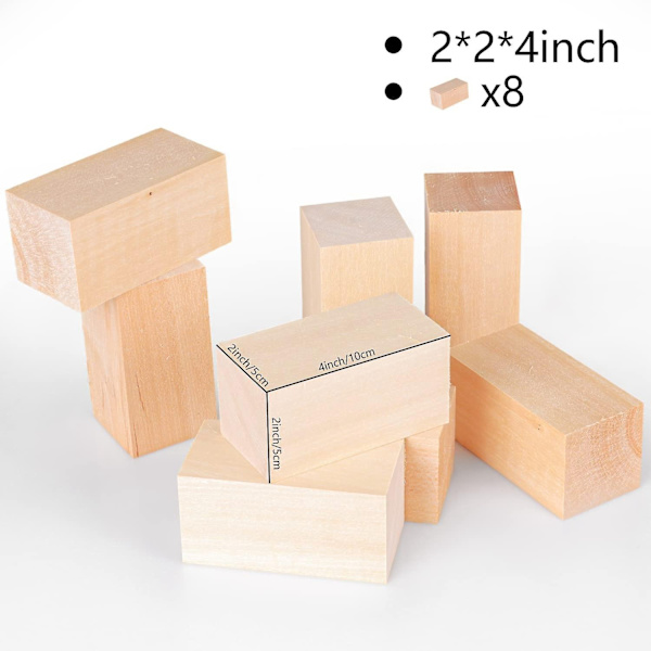 Basswood-udskæringsblokke 4 x 2 x 2 tommer, træskæringsblokke til begyndere eller eksperter - WELLNGS