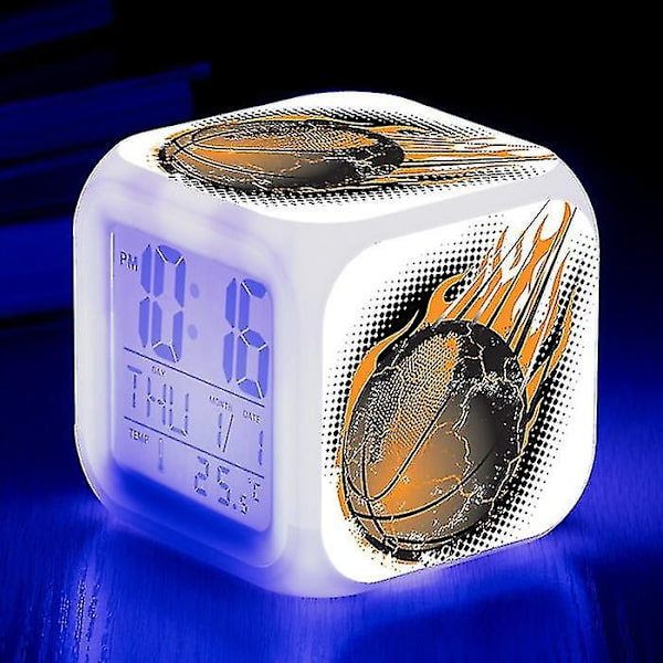 Basketball Vækkeur 7 Farver Skift Multifunktion Noctilucence Elektronisk Ur Børneværelse Vågne Timer Fødselsdagsgave til Barn Tw-WELLNGS Deep Blue