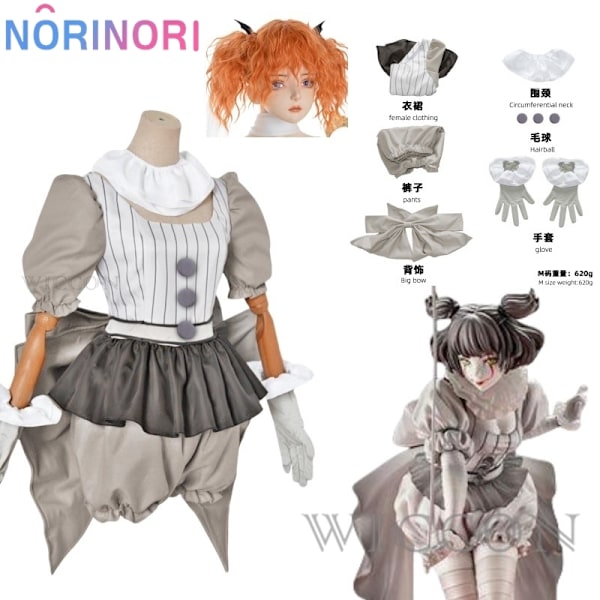 Film Clown Pennywise Cosplay Kostym Könsbyte Halloween Skräck Lolita Klänning Upp Kvinnlig Fantasy Klänning Karneval Fest Komplett Set XXL-WELLNGS XXL CostumeA and wig