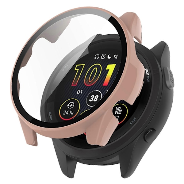 för Garmin Forerunner 265 Smartwatch PC Klockfodral med Härdat Glas Skärmskydd - Rosa-WELLNGS Pink