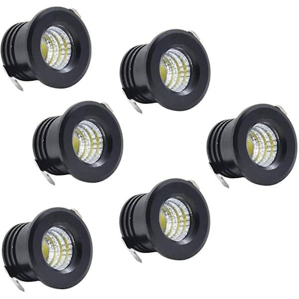 6 Pak Mini Sorte LED Forsænkede Loftspots Mini LED Spotlight til Skabsloftlys, 3W, Varm Hvid-WELLNGS