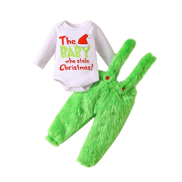 Baby Who Stole Christmas Outfit Baby Boys Girls Xmas Green Furry Monster Costume Clothes Set-WELLNGS Style 2 12-18 Months