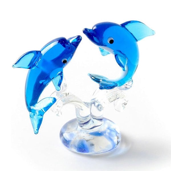 Blå Delfin Miniature Håndblæst Glas Havfisk Figur Dyr Statue Samlerobjekt Dekorationsgaver - WELLNGS style3644