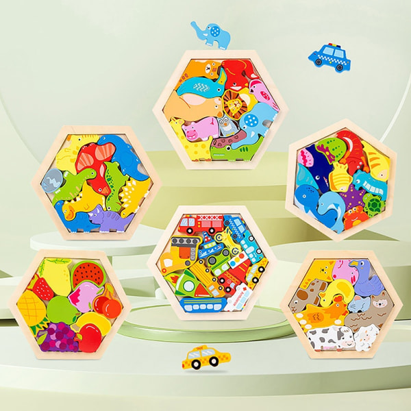 Montessori träleksaker 3D djurpussel matematikleksaker-WELLNGS A6