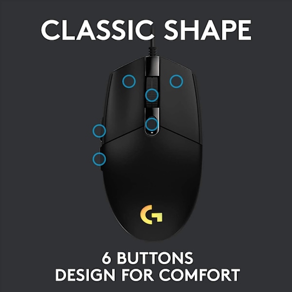 SAYTAY  Kablet Gaming Mus, 8.000 DPI, Rainbow Optisk Effekt LIGHTSYNC RGB, 6 Programmerbare Knapper, On-Board Memory-WELLNGS