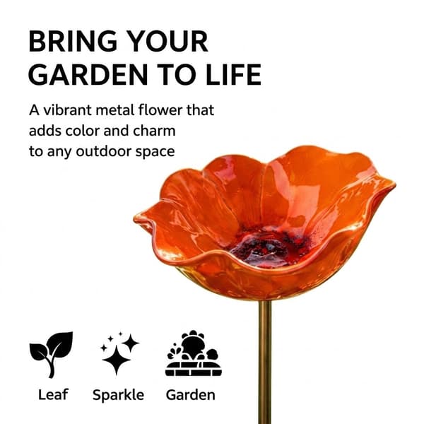 Fuglebadekar i metal med blomsterdesign, håndlavede spurvebadekar til haven, robuste fuglebadekar og insektfoderautomater, have- og terrasse-bibadekar orange
