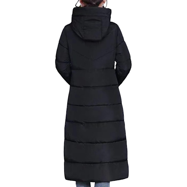Kvinners vinter dunjakke casual lang glidelås yttertøy puffer jakke egnet for venner samling slitasje-WELLNGS Black XL