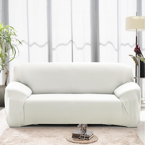 Sofa Betræk Solid Farve Sofa Betræk til Stue Elastisk Hjørne Sofa Betræk Betræk Stolebeskytter 1/2/3/4 Sæder - WELLNGS White 1-seat 90-140cm