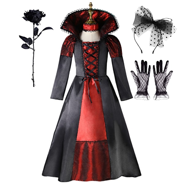 Flickor Prinsessa Kostym Vampyr Spöke Brud Kläder Halloween Elegant Rollspel Karneval Förklädnad Häxa Födelsedagsklänning Vampyr Kostym 03-WELLNGS Vampire Set 03 L(6-7T)