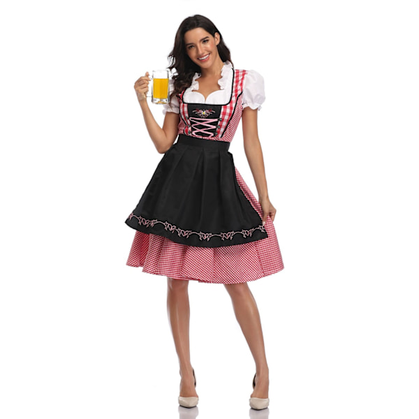 Högkvalitativ traditionell tysk rutig klänning Oktoberfest-dräkt Vuxen Kvinnor Halloween Fancy Party Style XXL-WELLNGS xxl