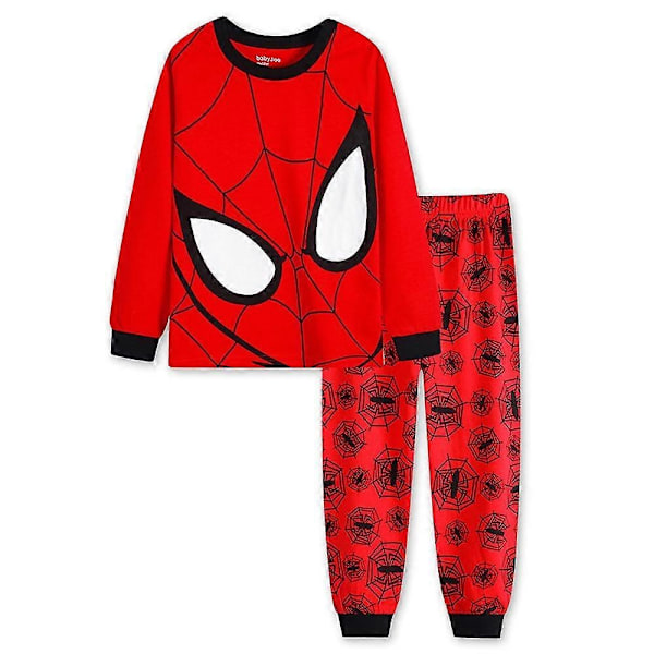 3-7 år gamla barn pojkars Spiderman Batman pyjamas långärmad T-shirt långbyxor pyjamasset superhjälte pyjamas-WELLNGS Red 3-4Years