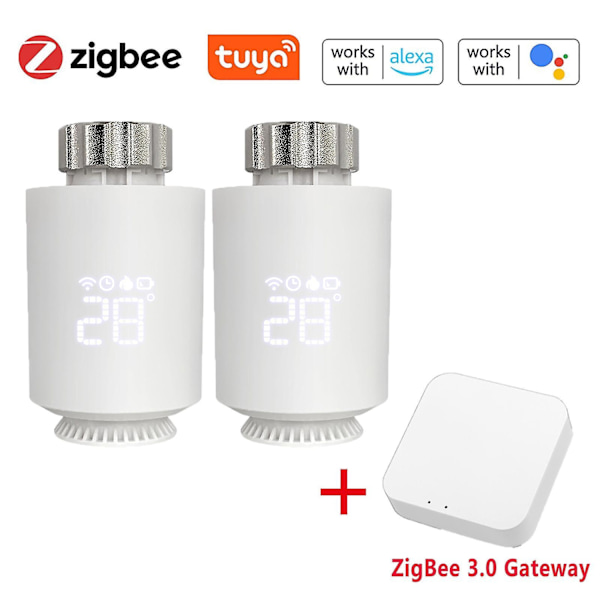 Tuya Zigbee -termostaattiset patteriventtiilit, langaton sovellusohjaus, lämmitystermostaatti, lämpötilansäädin, patteritermostaatti - WELLNGS 2 PCS and Gateway China