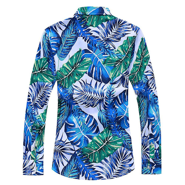 Allthemen Herre Casual Hawaii Strand Blomster Revers Langærmet Skjorte-WELLNGS XS