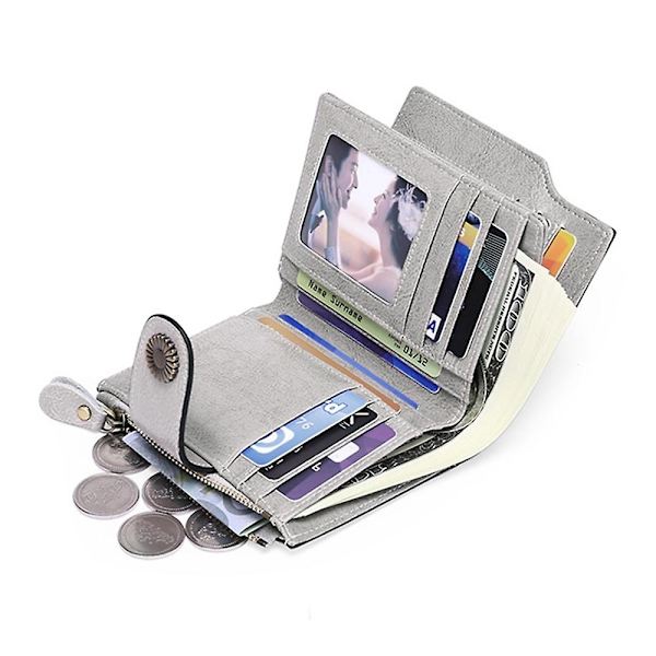 SENDEFN 5206 RFID-blockerande plånbok i läder med flera kortfack - WELLNGS Light grey