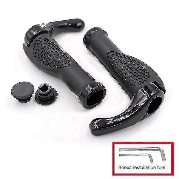 Sykkelgrep med Bar Ends Horn Lås Ergonomisk Design Terrengsykkelstyre Sykkel Anti-skli Gummigrep - WELLNGS black
