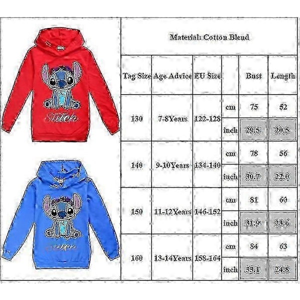 Stickade Tryck Långärmade Hoodies Barn Pojkar Flickor Casual Huvad Tröja Pullover Toppar - WELLNGS Red 7-8 Years