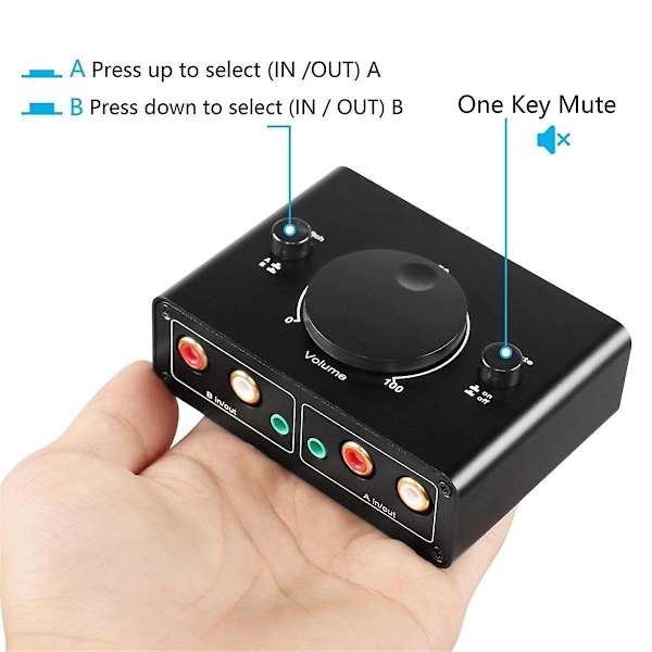 3,5 mm stereo bi-direksjonell lydveksler 1 inn 2 ut eller 2 inn 1 ut 3,5 mm lydveksler med dempeknapp-WELLNGS