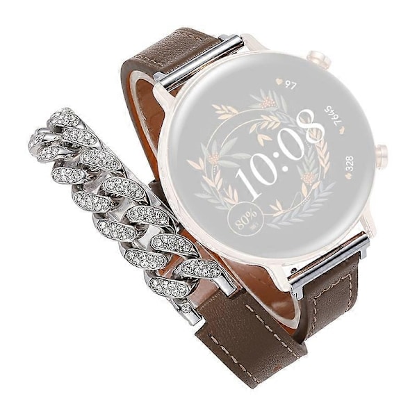 Tyyppi B 22mm Universaali Älykellon Ranneke Bling Strassi Lehmännahka+Ketju Vaihtoranneke - WELLNGS Style D