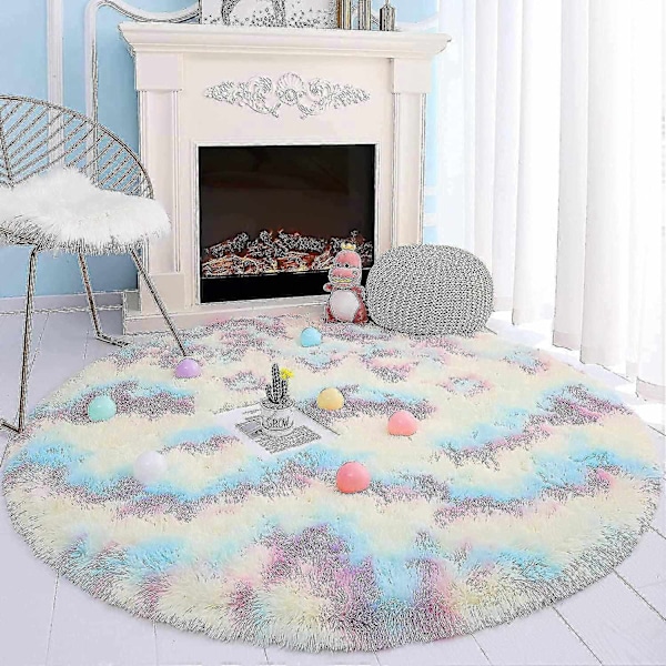 Noahas teppe stue Rund tykk teppe Fluffy stor teppe gulvmyk teppe soverom lang plysj-WELLNGS Rainbow 150X150CM 5X5inch