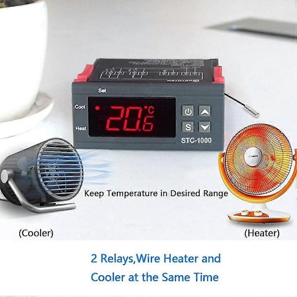 STC-1000 Digital LED Temperaturregulator Värme Kylning Centigrad Termostat 2 Reläer Utgång med NTC Sensor Probe 12v 220V-WELLNGS 12V
