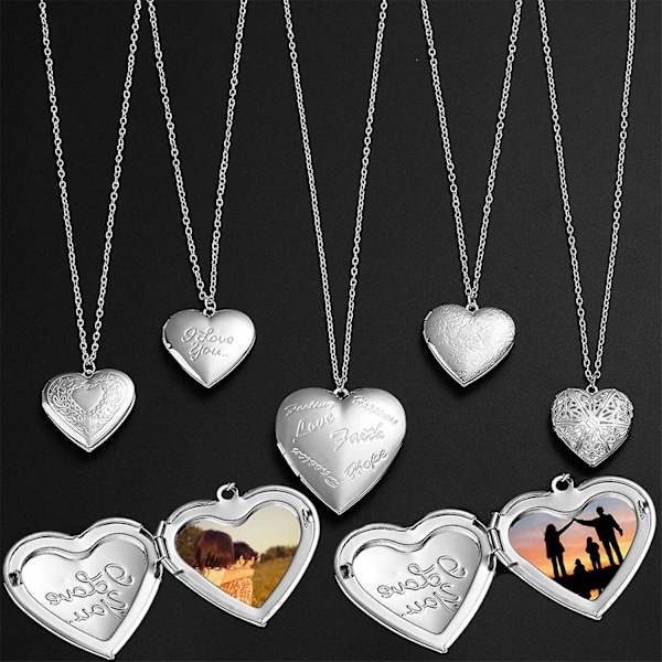 Foto Hjärta Box Hänge Halsband Vintage Mode Smycken Locket Halsband-WELLNGS 3