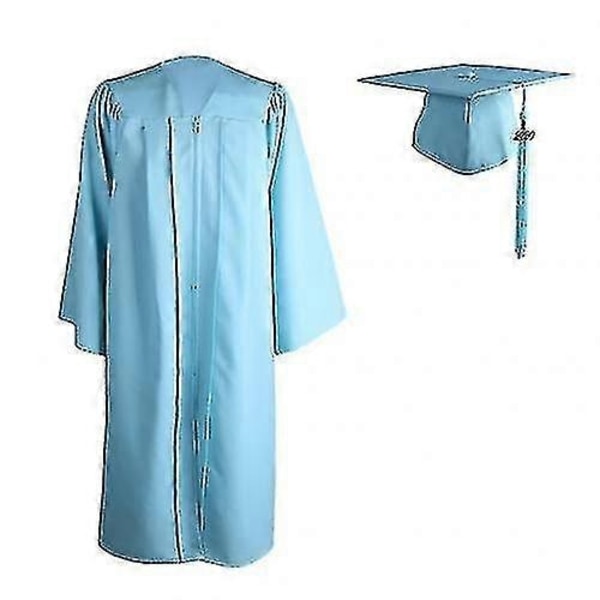 2022 Adult Zip Closure University Academic Graduation Gown Robe Mortarboard Cap-WELLNGS Sky Blue XXXXL