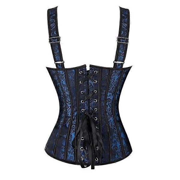 Jacquardvävd Halter Korsett Gotisk Punk Bustier Shapewear-WELLNGS Blue 4XL