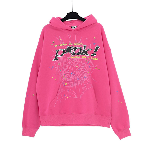 Stjerneprint Brev Edderkop Web Print Hoodie til Mænd og Kvinder Hip Hop Løs Mesh Print Tynd Sweatshirt Hoodie-WELLNGS 142 rose red S