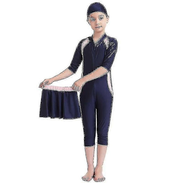 Flickors Badkläder Barnens Badkläder Enfärgad Burkini Badkläder Strandkläder - WELLNGS Navy Blue 12-13 Years