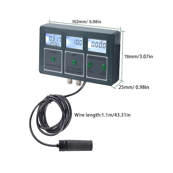 8-i-1 Genopladeligt Vandkvalitetstester Værktøj S.g Ph Ec Salt Orp Tds Cf Temp Multi Parameter Test F-WELLNGS