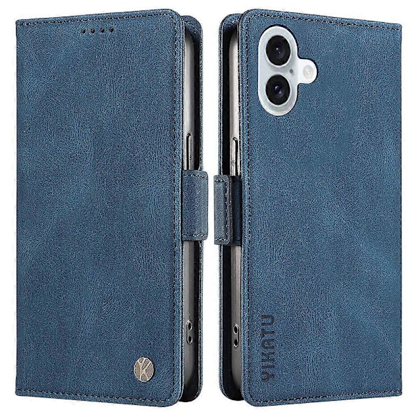 Kompatibel med iPhone 16 Plus Etui Pung Læder Telefon Cover - WELLNGS Blue