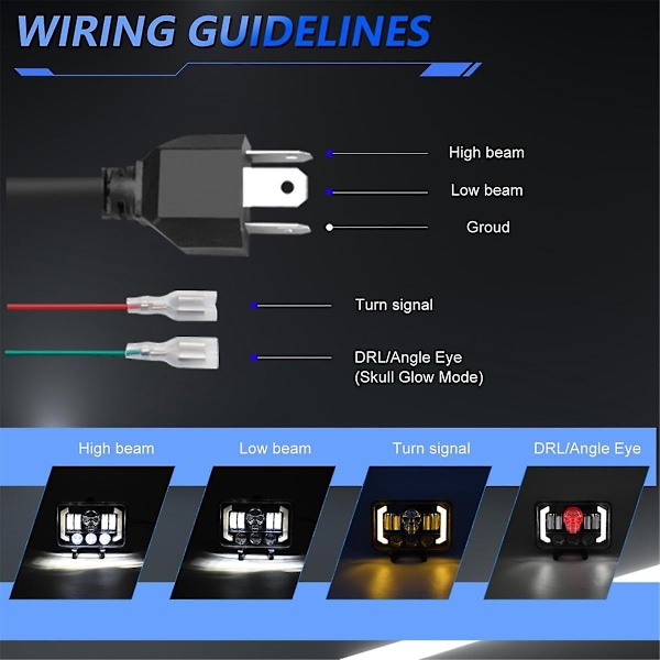 4x6 Hodeskalle RGB LED-frontlys Blinklys, erstatning H4651 H4652 H4656 H4666 for Peterbilt-WELLNGS