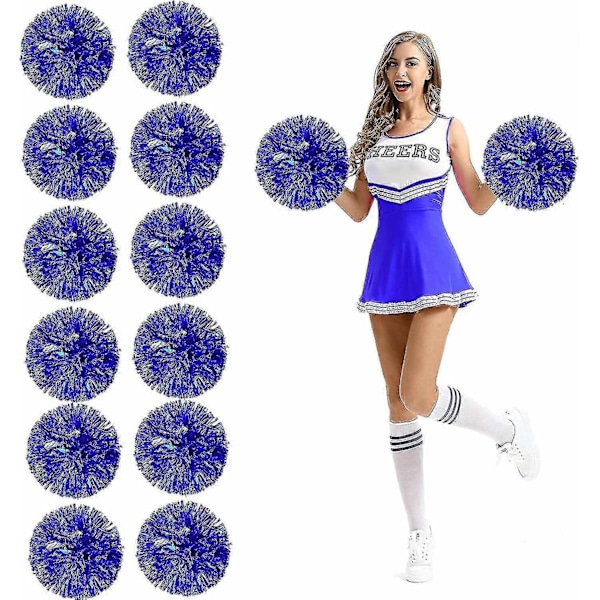 12 kpl Cheerleading Pom Pom -ponnareita sormiaukoilla, metallinhohtoiset Cheer Pom Pom -ponnarit - WELLNGS Large Blue