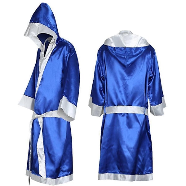 Bokserobe for menn MMA Boksing Muay Thai Menn Hettelong Erme Kappe Robe Uniform Kostyme - WELLNGS Sapphire Blue XL