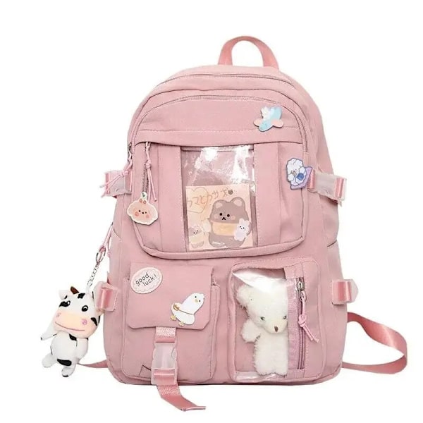 Popular pink purple high school girls backpack pink-WELLNESS Pink 16 inch