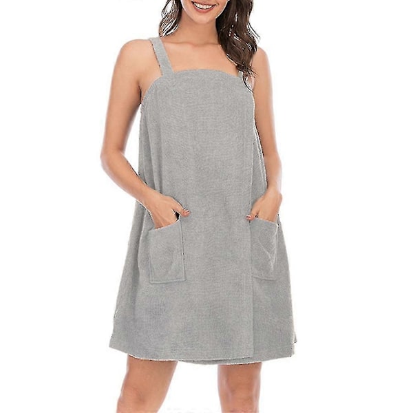 Dame Badekåbe/Brusewrap Kjole med Stropper, Letvægts Knælang Wrap Kjole, a-WELLNGS Grey M