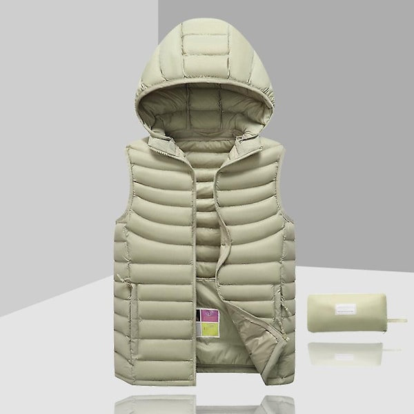 Dunjakke for menn, ermeløs, avtakbar hette, vinter, lett, ensfarget - WELLNGS Khaki XL