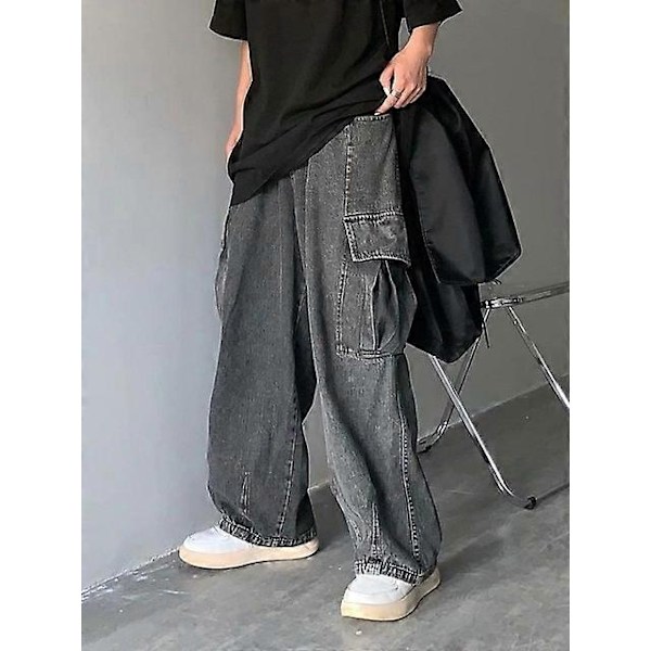 Denimbyxor Herr Jeans Denim Cargobyxor Baggy Vida Ben Jeans Casual Höst Vinter Koreansk Streetwear Hip Hop Cowboy-WELLNGS 113 gray XL
