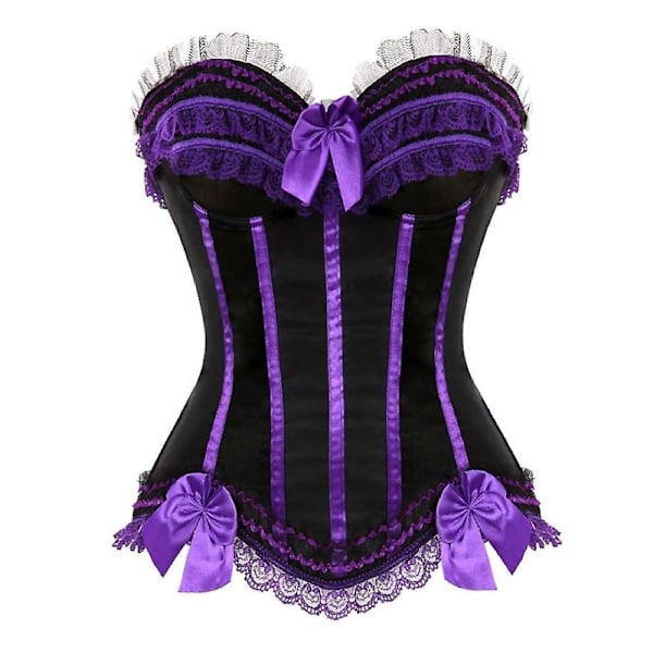 Sexy satiininen pitsillä koristeltu korsetti, rintaliivit, yläosa, vartalonmuotoilija, alusvaatteet, showtyttö, juhla-asu, pluskoko - WELLNGS 8068 Purple S