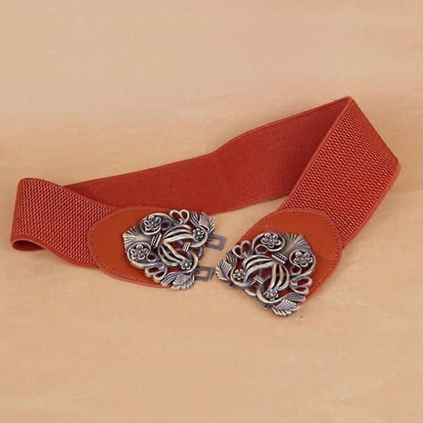 Damernas Vintage Carvad Bred Elastisk Spänne Bälte Tjockt Elastiskt Klänning Midjebälte - WELLNGS Brown