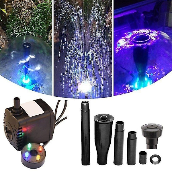 600l/t 4 LED elektrisk vannpumpe liten fontene utendørs hage fiskedam - WELLNGS EU Plug