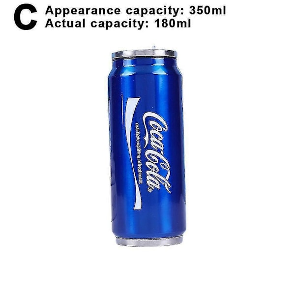 350ml/500ml Coca-Cola-muki, kuuma- ja kylmäeristys, 304 ruostumattomasta teräksestä valmistettu termos, Coke Giant -vesipullo, mukautettu auto Tra-WELLNGS Actual Capacity 180 Ml Blue