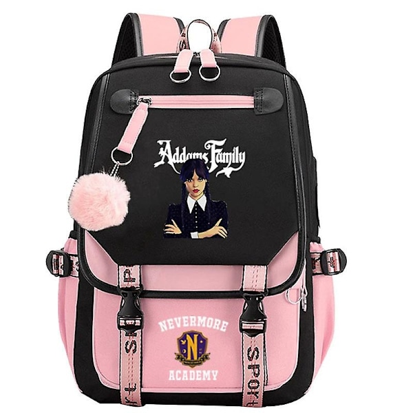 Wednesday Addams Nevermore Academy Rygsæk Børn Studerende Drenge Piger Vandtæt Skole Taske Laptop Rygsæk Notebook Rygsæk-WELLNGS Light Grey