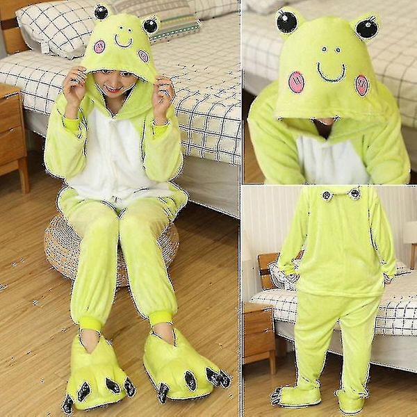 En-dels djurplyschpyjamas nattkläder för vuxna och barn - WELLNGS Frog 145-155CM