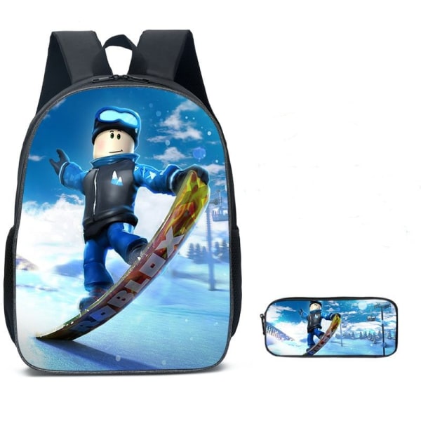 Roblox Ryggsäck Skolväskor Reseryggsäckar 2set - Julgåva Barn - Present - Blå-C silver