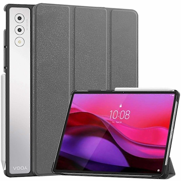 Suojakotelo Lenovo Yoga Tab Plus -tabletille, pudotuksenkestävä nahkainen jalustakotelo - Harmaa-WELLNGS Grey