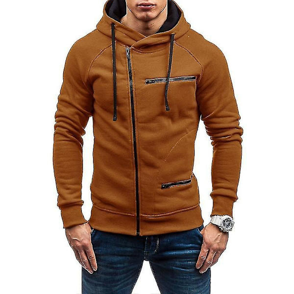 Herre Zip Up Hoodies Frakke Hættetrøje Jakke Hoody Slim Fit Jumper Tops-WELLNGS Camel L