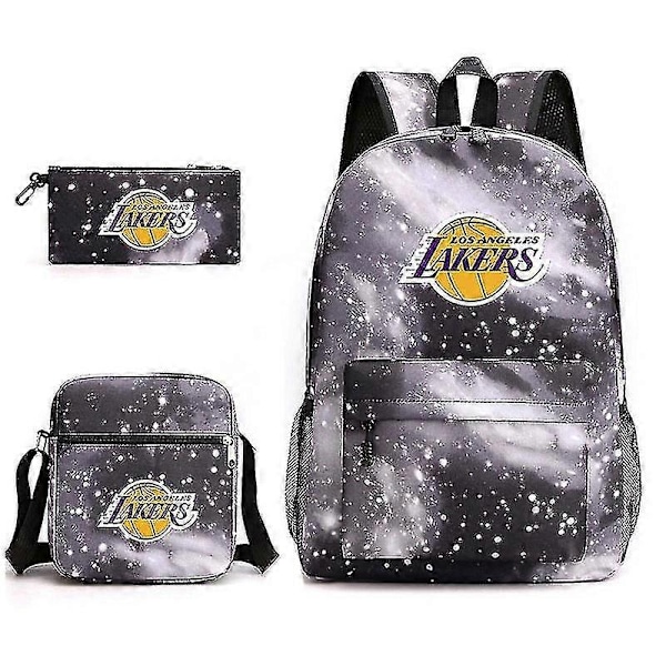 Kolmiosainen koululaukku Lakers-painatuksella, kynäkotelo ja olkalaukku -r-WELLNGS Starry black Single shoulder bag